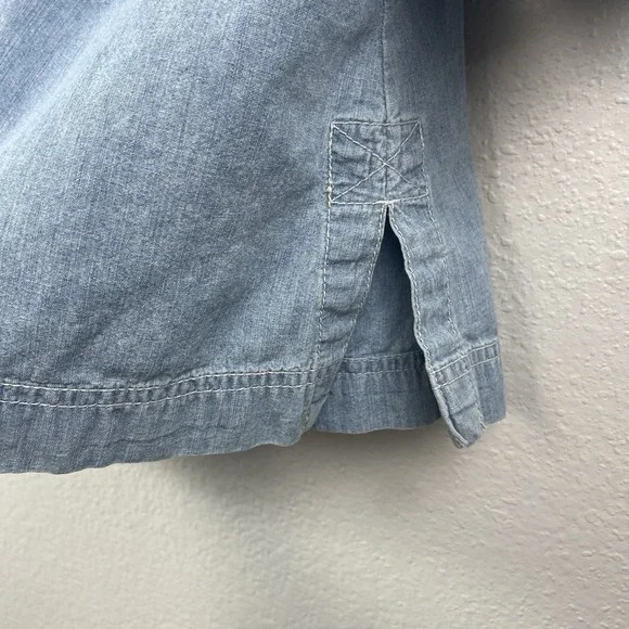 Y2K Lauren Ralph Lauren Chambray Lace Up Top Coastal Western Denim Utility Large - Picture 3 of 9